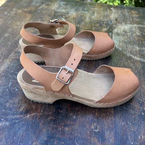 MIA Anja Swedish wooden and leather 2 inch heel open toe strappy sandal sz 7.5 - Picture 3 of 10